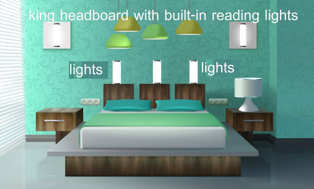 king headboard with built-in reading lights